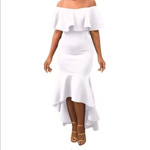 White off the shoulder midi dress